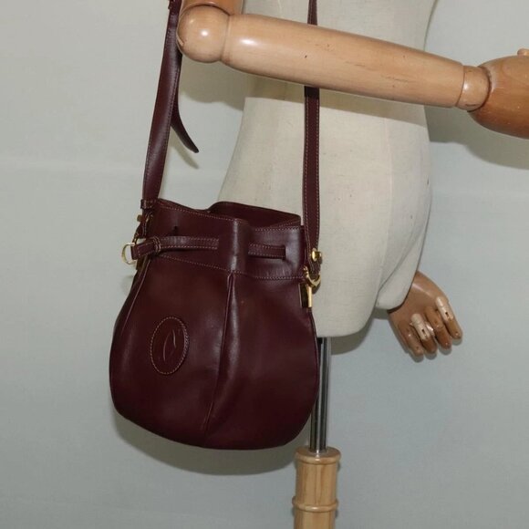 CARTIER Must Line Shoulder Bag Leather Bordeaux Gold Auth 133861 - Picture 15 of 16